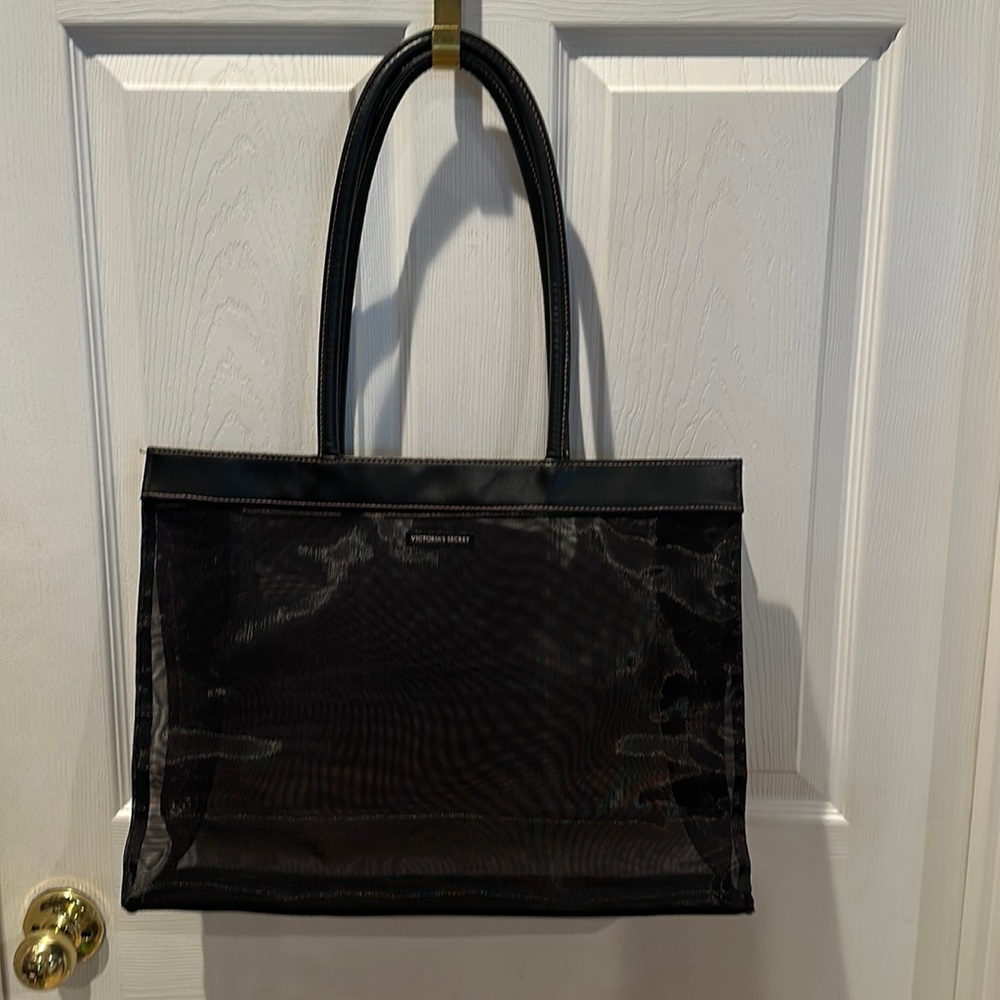 Victoria’s Secret mesh & leather tote bag leather handles